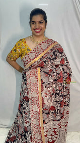 Vriksham Black Kalamkari Saree With Gatti Border-VS4400